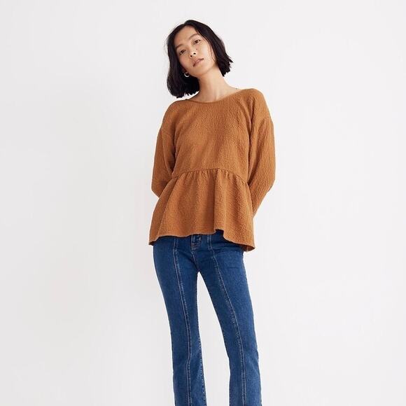 MADEWELL Peplum Open Back Top Carmel Toffee Medium M - Picture 1 of 10